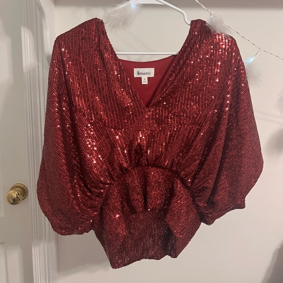 FINAL PRICE &Merci Burgundy Sequined Blouse - Picture 1 of 6